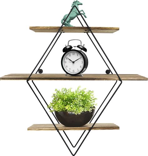 Wall Mount Floating Shelf With Diamond Shaped Iron 